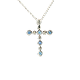 Vibrant 14K White Gold 0.508 Carats Blue Sapphire & 0.208 Carats Diamond Cross Pendant