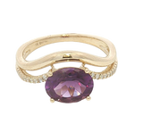 Bold & Elegant 14K Yellow Gold Oval Cut 2.0 Carats Amethyst & 0.10 Carats Diamond Contoured Split Band Ring - Diamond 2.1 Carats & Diamond 0.10 Carats