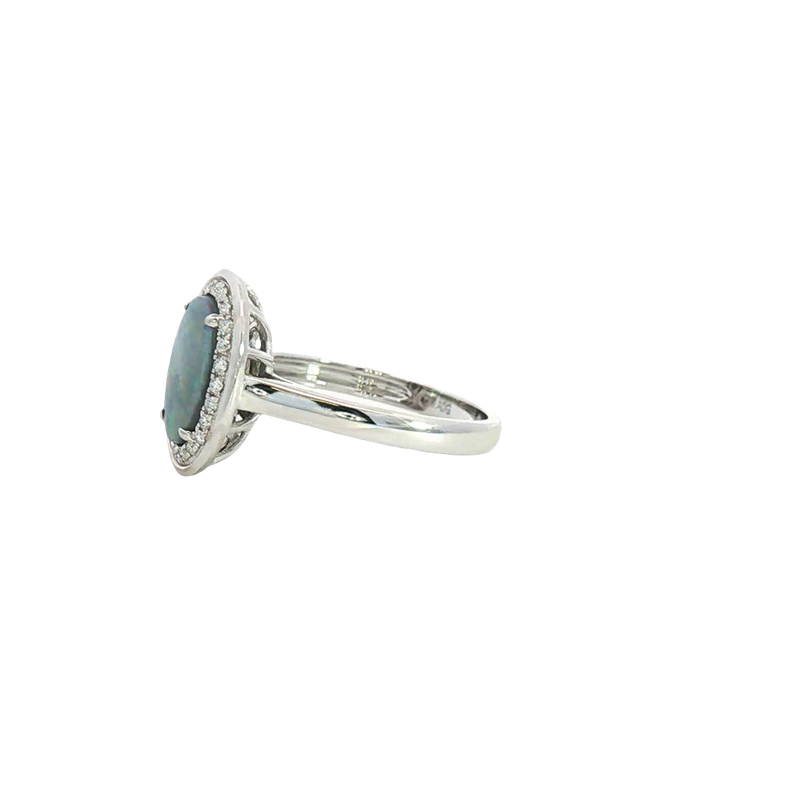 Bold & Elegant 18K White Gold Oval Cut 1.25 Opal & 0.13 Carats Diamond Halo Ring