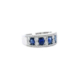 Bold & Elegant 18K Gold White Stackable Color Stone Fashion Bands - 1.47 Carats Oval Blue Sapphire & Round 0.92 Carats Diamond Tapered 7.2mm Band