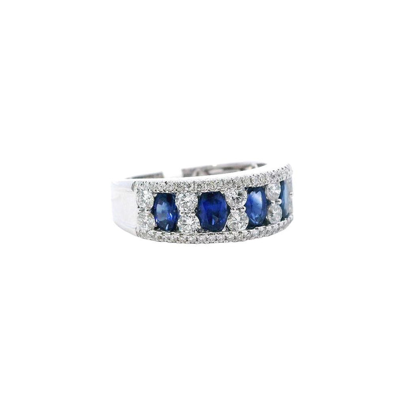 Bold & Elegant 18K Gold White Stackable Color Stone Fashion Bands - 1.47 Carats Oval Blue Sapphire & Round 0.92 Carats Diamond Tapered 7.2mm Band