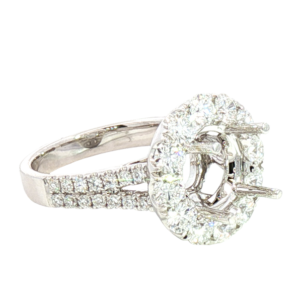 Elegant Diamond Mountings 18K White Gold 2.5 Carats Round Diamond Halo Semi Mount Ring -  1.77 Carats