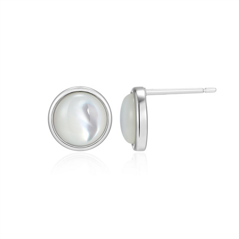 Vibrant Color Stone Sterling Silver Mother Of Pearls Stud Earrings