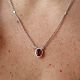 Vibrant Colored Stone Necklaces 18K White Gold 1.37 Carats Ruby & 0.39 Carats Diamond Halo Necklace, 18 Inch