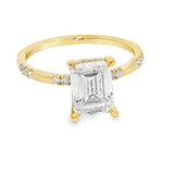 Elegant Diamond Mountings 14K Yellow Gold Emerald Cut Cubic Zirconium & 0.21 Carats Diamond Engagement Ring