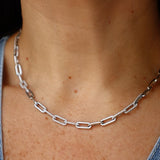 Elegant Diamond Necklaces 18K White Gold 0.99 Carats Pave Diamond Paper Clip Link Necklace - 16.5 Inch