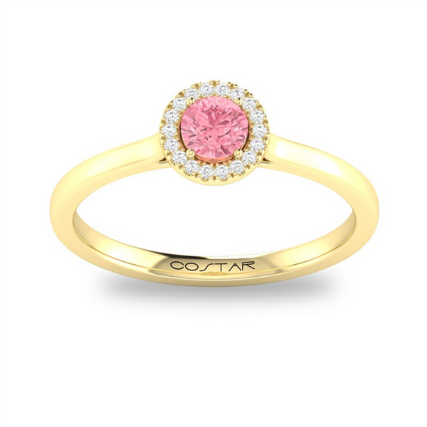 Yellow 10 Karat Gold 0.25 Carats Tourmaline & 0.05 Carats Diamond Halo Ring