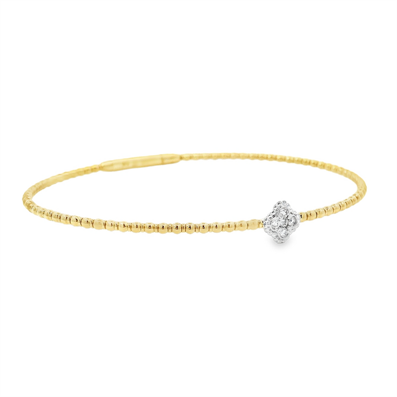 Sophisticated & Timeless Diamond Bracelets 14K Gold Yellow & White Titanium Quatrefoil Flexible Bangle Bracelet - 0.1 CTW, Size 6.75 Inch