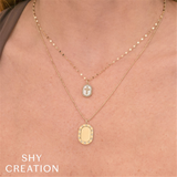Vibrant Colored Stone Necklaces 14K Yellow Gold 0.95 Carats Mother Of Pearl & 0.11 Carats Diamond Halo & Cross Necklace, 18 Inch