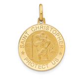 Yellow 14 Karat Gold St. Christopher Disc Pendant
