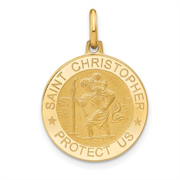 Yellow 14 Karat Gold St. Christopher Disc Pendant