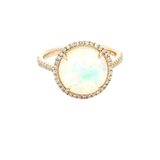 Bold & Elegant 14K Yellow Gold 2.05 Carats Opal & 0.24 Carats Diamond Halo Ring