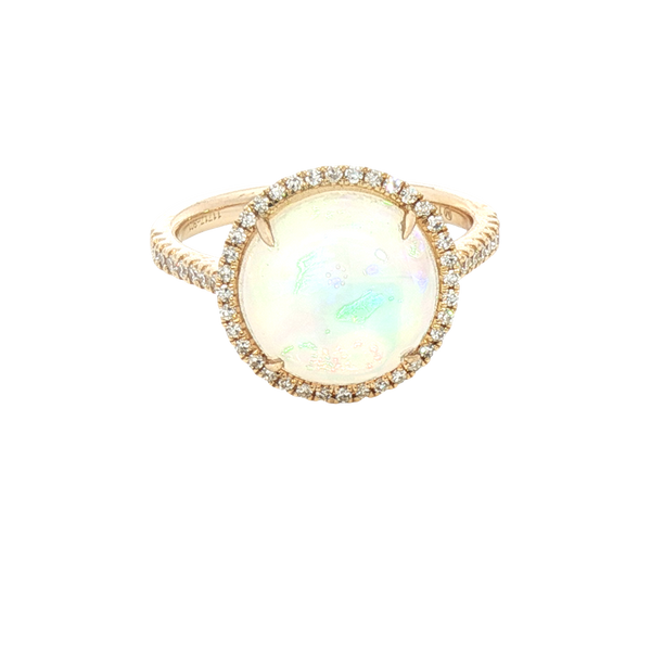 Bold & Elegant 14K Yellow Gold 2.05 Carats Opal & 0.24 Carats Diamond Halo Ring