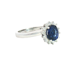 Bold & Elegant 14K White Gold Oval Cut 1.16 Carats Blue Sapphire & 0.23 Carats Diamond Halo Ring