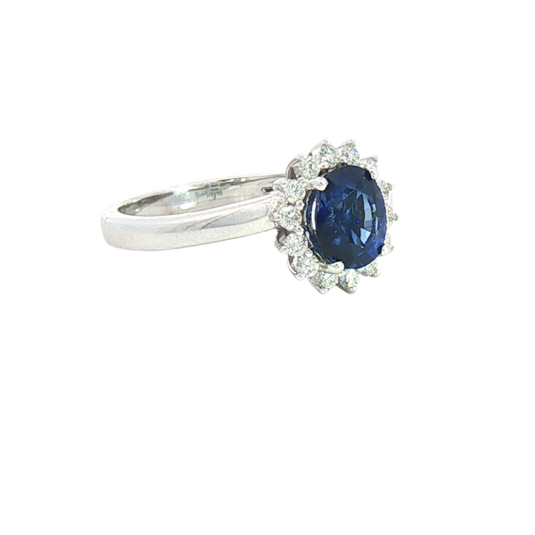 Bold & Elegant 14K White Gold Oval Cut 1.16 Carats Blue Sapphire & 0.23 Carats Diamond Halo Ring