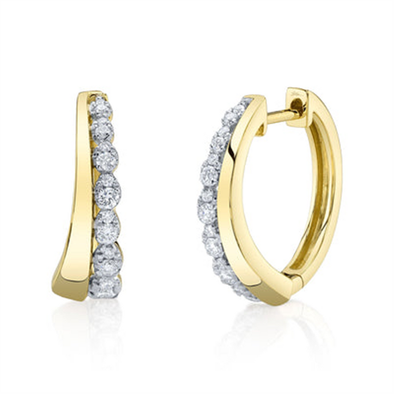Classic & Contemporary 14K Yellow Gold 0.29 Carats Diamond Medium Hoop Earrings