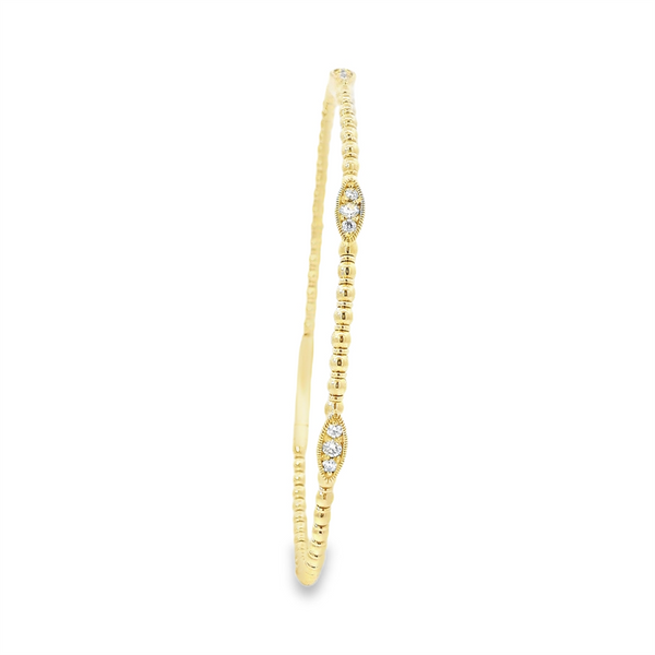 Sophisticated & Timeless Diamond Bracelets 14K Gold Yellow & Tiotanium 0.21 Carats Diamond & Milgrain Flexible Bangle Bracelet - 0.21 CTW, Size 6.75 Inch
