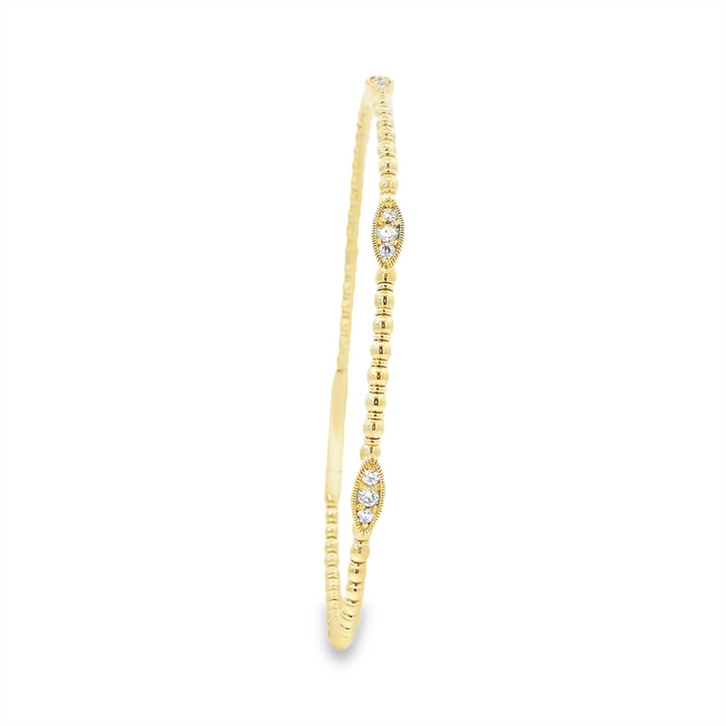 Sophisticated & Timeless Diamond Bracelets 14K Gold Yellow & Tiotanium 0.21 Carats Diamond & Milgrain Flexible Bangle Bracelet - 0.21 CTW, Size 6.75 Inch