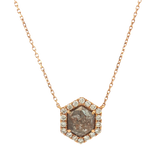 Elegant Diamond Necklaces 18K Rosé Gold 1.86 Carats Diamond Slice & 0.25 Carats Diamond Halo Necklace - 18 Inch