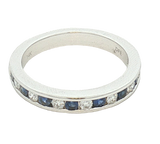 Bold & Elegant 14K White Gold Channel Set 0.30 Carats Blue Sapphire & 0.25 Carats Diamond Stackable Ring