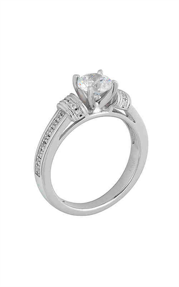 Sterling Silver White Accented Round Cubic Zirconium Engagement Ring - CTW Diamond