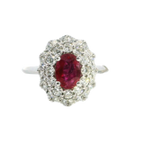Bold & Elegant 18K White Gold Oval Cut 1.0 Carat Ruby & 0.66 Carats Diamond Double Halo Ring