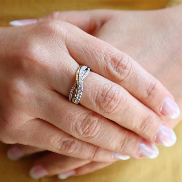 Elegant Diamond Bands 18K Yellow & White Gold 0.69 Carat Diamond Infinity Design Band