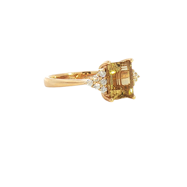 Bold & Elegant 18K Yellow Gold Emerald Cut 1.62 Carats Yellow Beryl & 0.17 Carats Diamond Ring