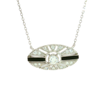 Vibrant Colored Stone Necklaces 18K White Gold 0.16 Carats Onyx & 0.27 Carats Diamond Art Deco InspiredNecklace - 18 Inch