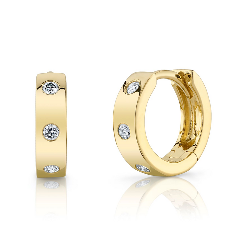 Yellow 14 Karat Gold 0.11 Carats Diamond Huggie Earrings