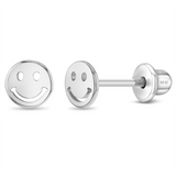 Sterling Silver Polished Smiling Face Earrings For Children