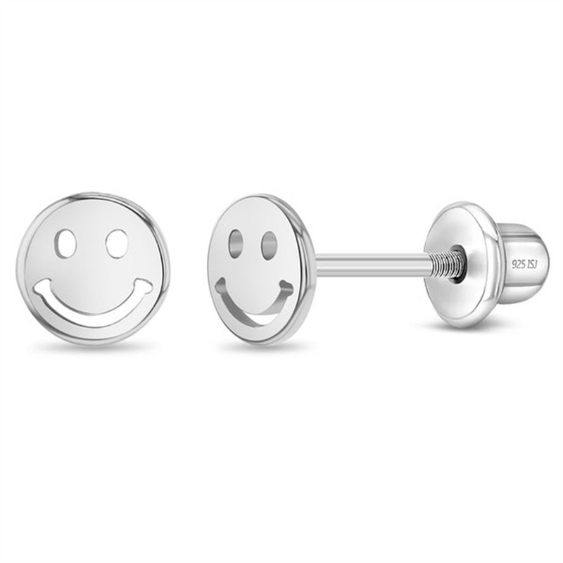 Sterling Silver Polished Smiling Face Earrings For Children