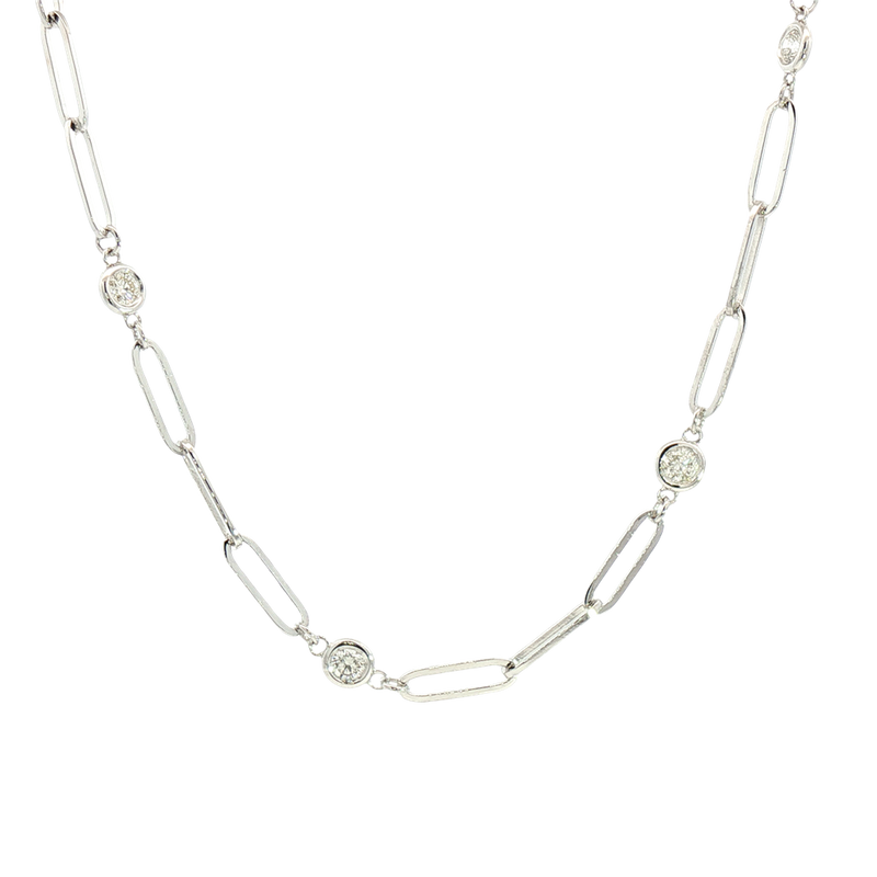Elegant Diamond Necklaces 14K White Gold 0.98 Carats Diamond Station Necklace - 18 Inch
