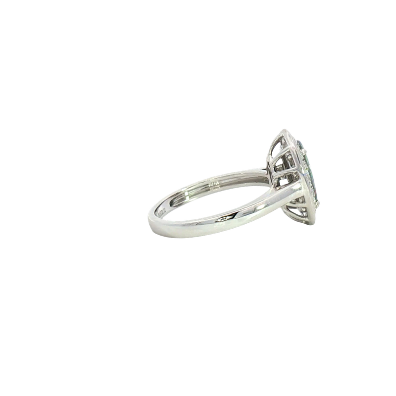 Bold & Elegant 18K White Gold Oval Cut 1.25 Opal & 0.13 Carats Diamond Halo Ring