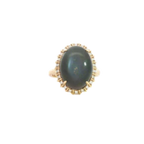 Bold & Elegant 14K Yellow Gold Oval Cabochon Cut 11.5 Carats Moonstone & 0.22 Carats Diamond Halo Ring