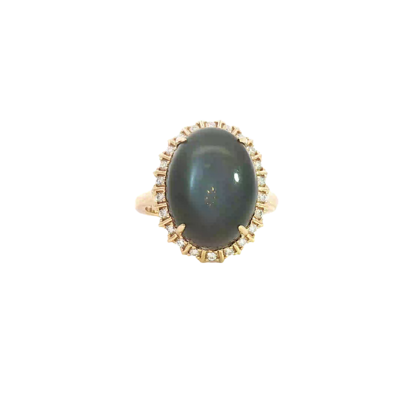 Bold & Elegant 14K Yellow Gold Oval Cabochon Cut 11.5 Carats Moonstone & 0.22 Carats Diamond Halo Ring