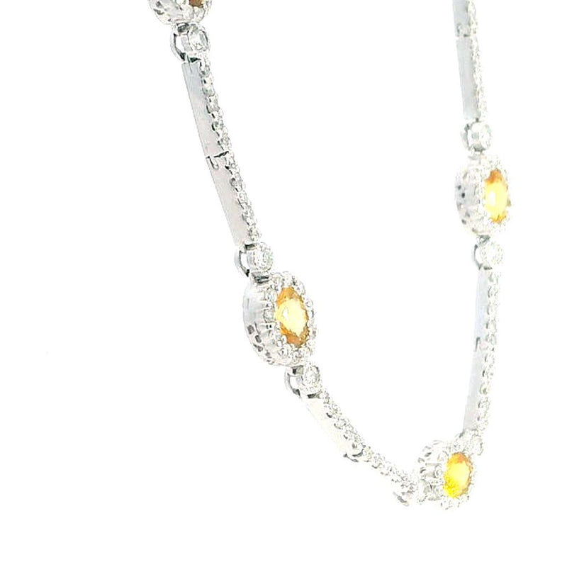 Vibrant Colored Stone Necklaces 3.00 Carats Yellow Sapphire & 1.55 Carats Diamond Station Necklace, 16 Inch