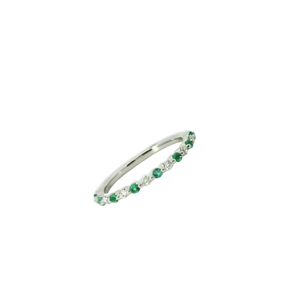 White 14 Karat Gold 0.15 Carats Emerald & 0.16 Carats Diamond Stackable Ring