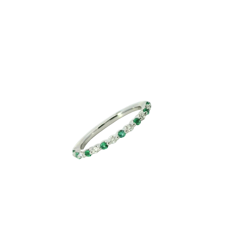 White 14 Karat Gold 0.15 Carats Emerald & 0.16 Carats Diamond Stackable Ring