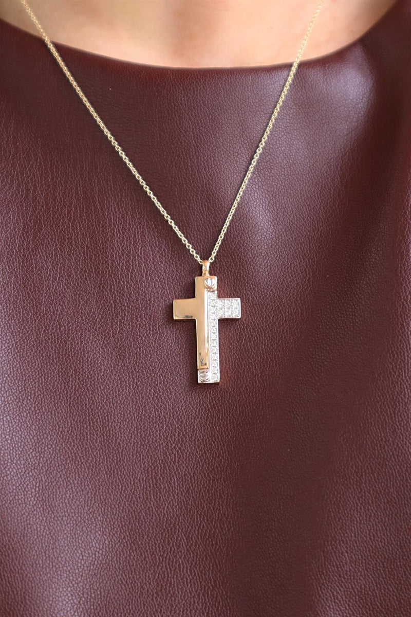 Elegant Diamond Necklaces 14K Yellow & White Gold Two-Toned 0.22 Carats Diamond Cross Necklace - 18 Inch