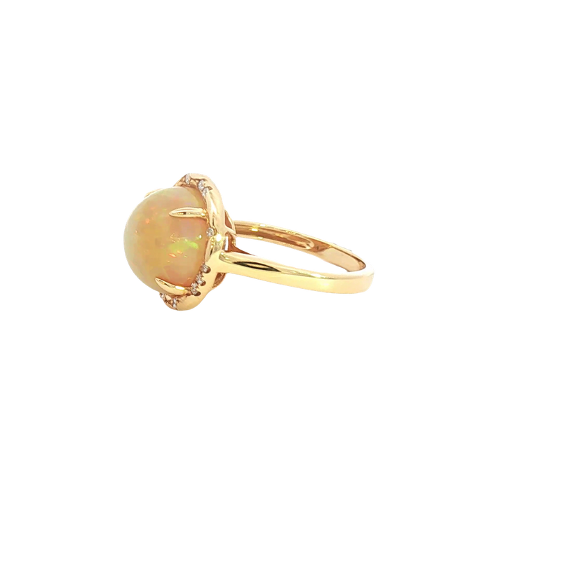 Bold & Elegant 18K Yellow Gold  Cabochon Cut 4.24 Carats Opal & 0.11 Carats Diamond Halo Ring