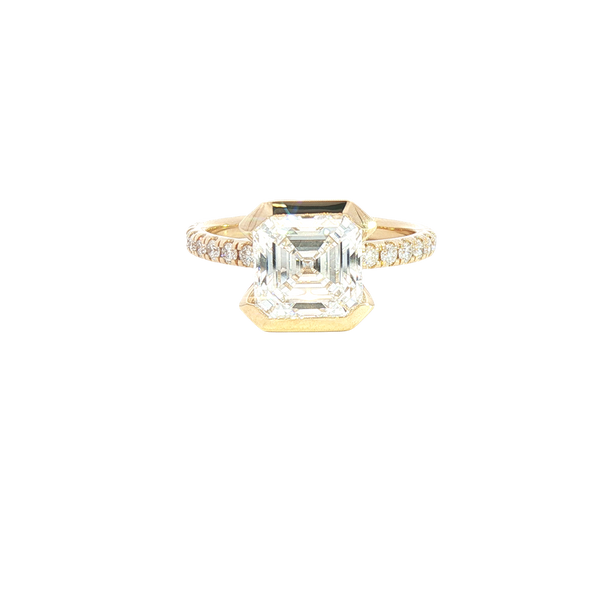 14K Yellow Gold Lab Grown 3.41 Carats Diamond Half Bezel Engagement Ring