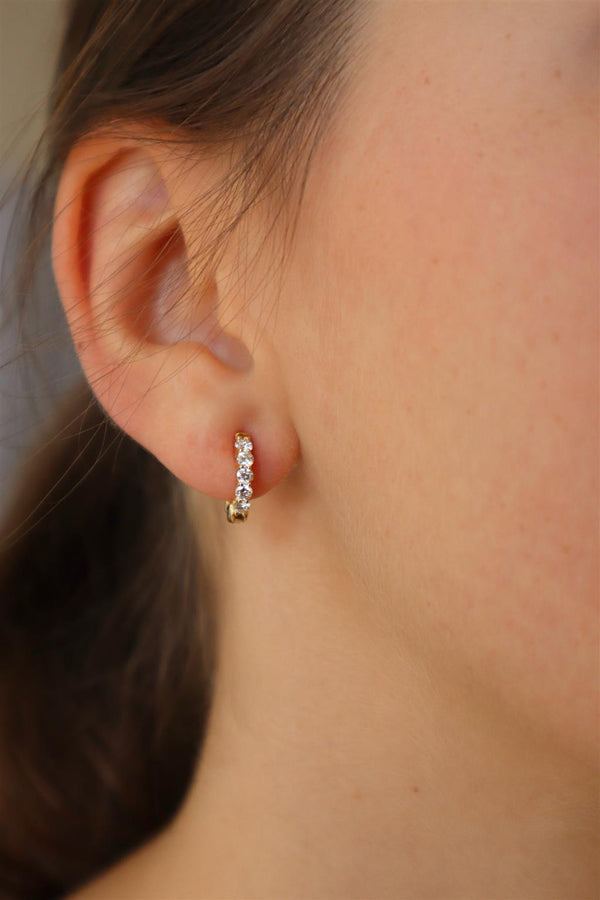 Classic & Contemporary 18K Yellow Gold 0.50 Carats Round Diamond Small Hoop Earrings