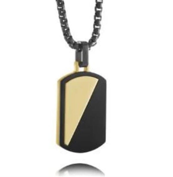 Black Stainless Steel Box Link Necklace & Dog Tag