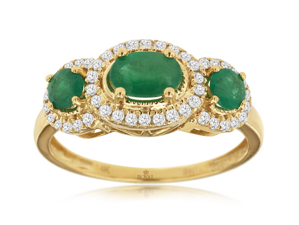 Yellow 14 Karat Gold 0.80 Carats Emerald & 0.23 Carats Diamond Halo Ring