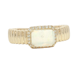 Bold & Elegant 14K Yellow Gold 0.70 Carats Opal & 0.10 Carats Diamond Halo Ribbed Ring
