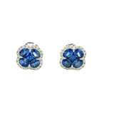 Vibrant Color Stone 18K White Gold Floral Inspired 1.85 Carats Blue Sapphire & 0.22 Carats Diamond Halo Earrings