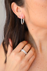 Classic & Contemporary 14K White Gold 0.73 Carats Diamond Oval Hoop Earrings
