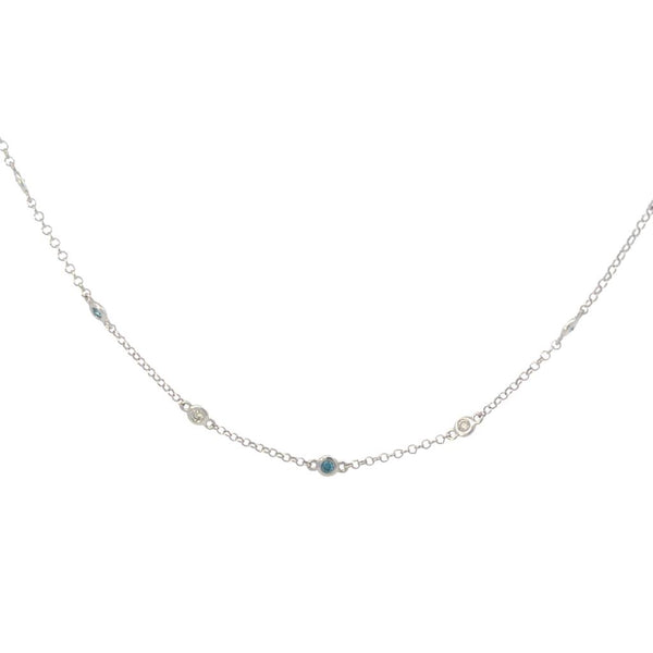 Elegant Diamond Necklaces 14K Gold White 0.35 Carats Blue Diamond & 0.36 Carats White Diamond Station Necklace - 20 Inch