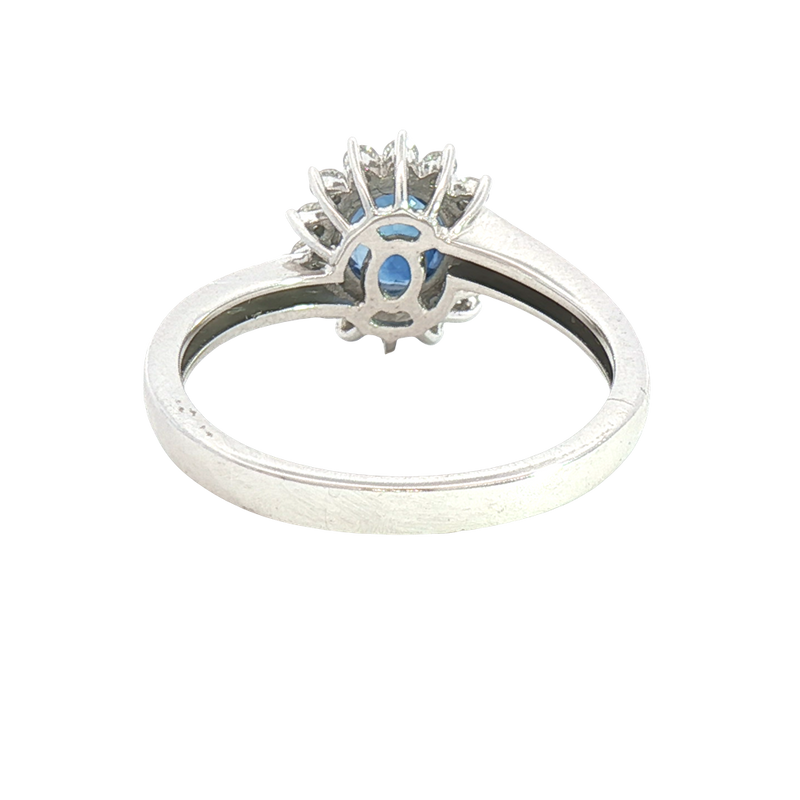 Bold & Elegant 14K White Gold Oval Cut 1.16 Carats Blue Sapphire & 0.23 Carats Diamond Halo Ring